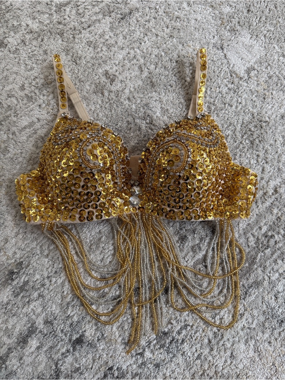 BellyLady Belly Dance Tribal Sequined Bra Top, 34C Gold